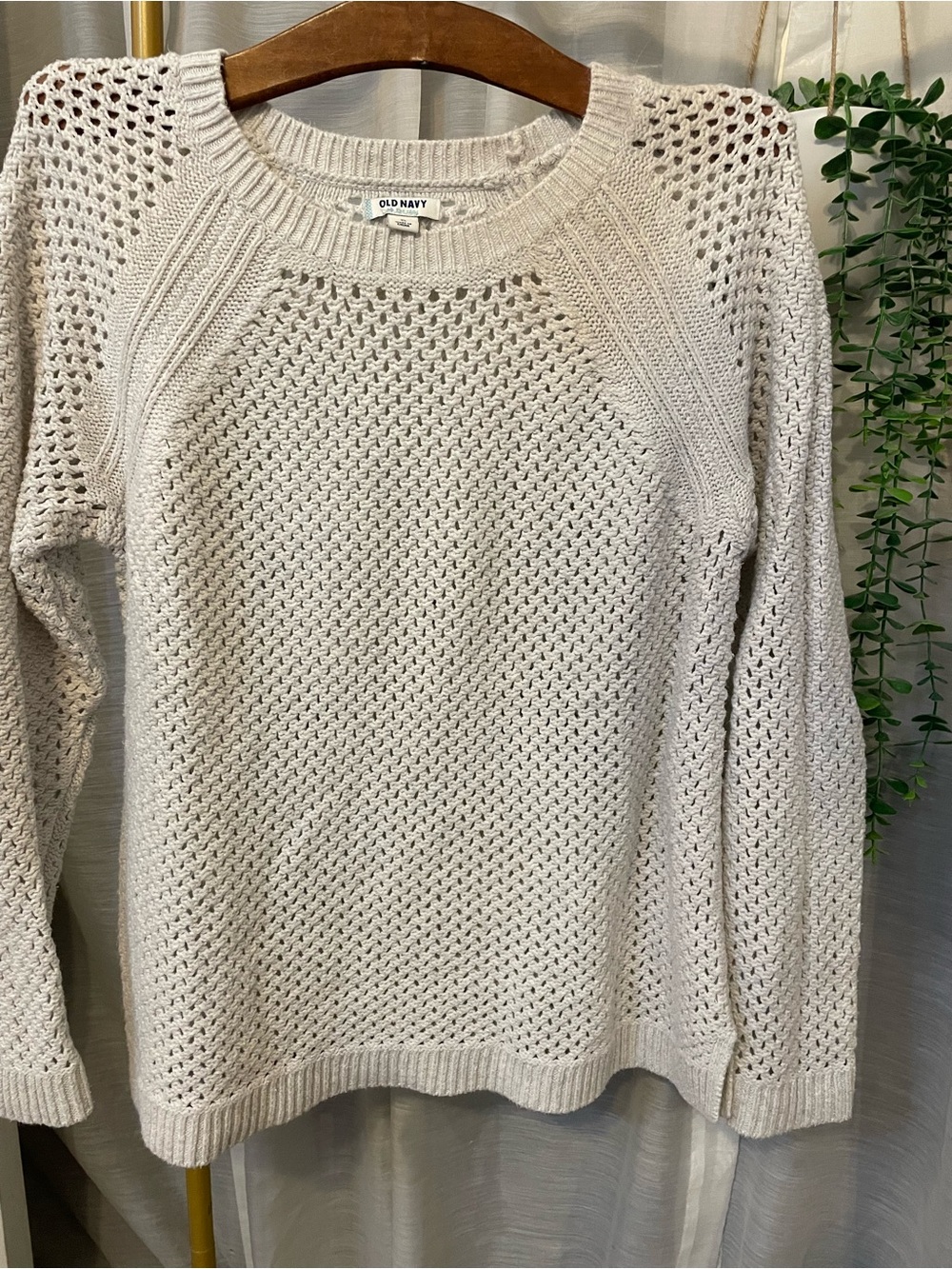 Old Navy Light grey Open-Weave Crewneck Sweater
